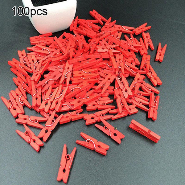 100 st Mini Multicolor Trä Kläder Foto Papper Klädnypa Hantverk Klämmor KAESI Red