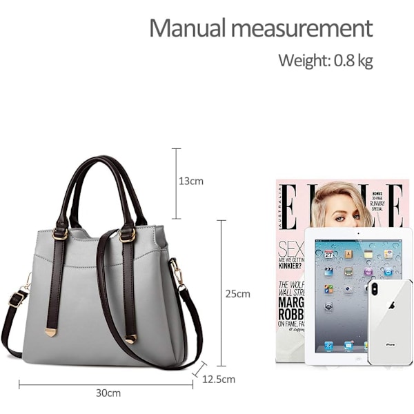 Damehåndtasker, Elegant Tote Bag med Top-Håndtag, Skuldertaske, Patent Læder Håndtaske, Arbejdstaske til Damer Gris claro