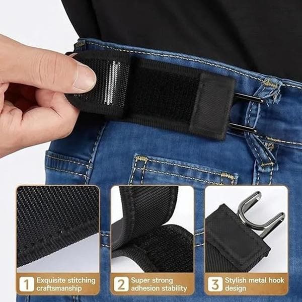 2-pak spændeløse elastiske bælter Spændeløse elastiske bælter Spændeløse bælter Ingen spænde Taktisk metalkrog Elastiske bælter Unisex til arbejde og sort