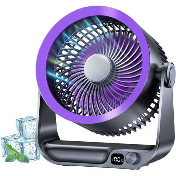 Kraftig og støjsvag USB bærbar ventilator, LED-display, køler når som helst, genopladelig