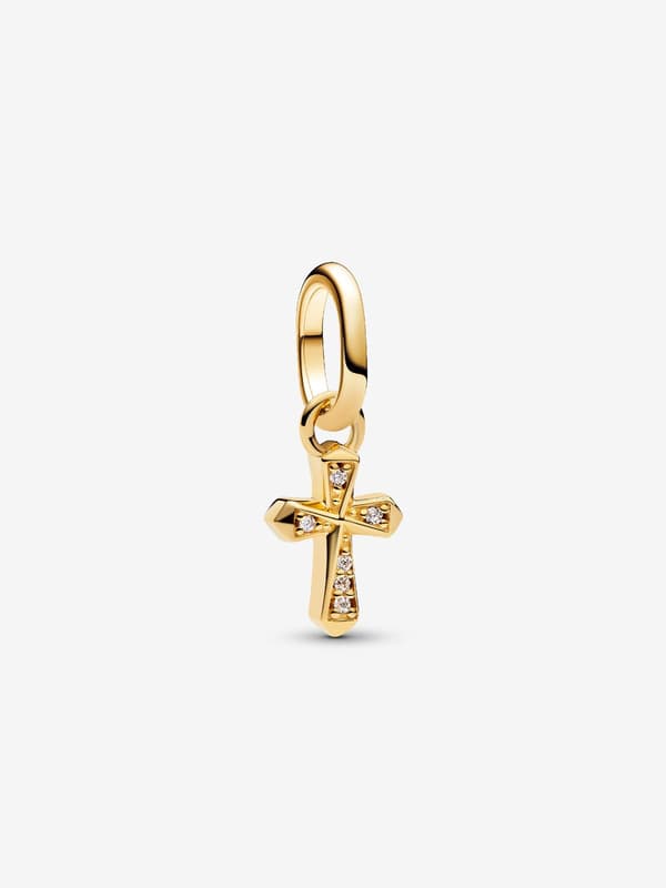 - Glitrende Kors Mini Dingle Charm - 14k gullbelegg