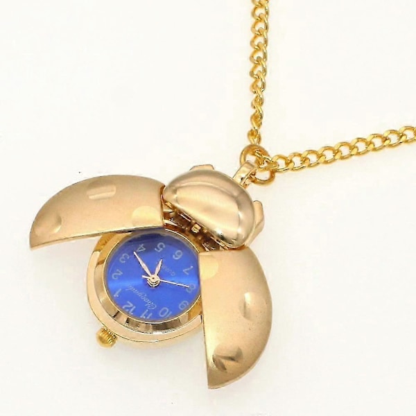 Uudet leppäkerttukellot Kuoriainen Kello naiset miehet lapset taskukello opiskelijat kvartsikello avaimenperät taskukello kaulakoru kellot kulta Blue with chain