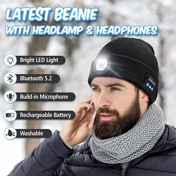 Bluetooth Mössa med LED - Herrgåva - Original - Vinter - Svart - 3-i-1