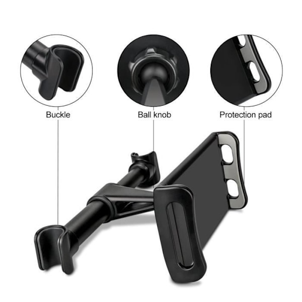 Bilholder for nettbrett/telefon, justerbar 360° roterbar baksetemontering - Svart