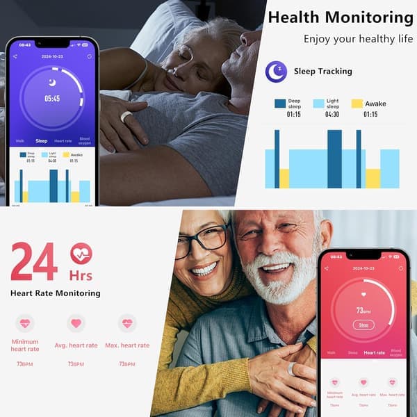 Smart ring med aktivitetsmåler, funksjoner som skritteller, søvnmonitor, vanntett, kompatibel med iOS og Android. sølv nr. 8 silver No. 8