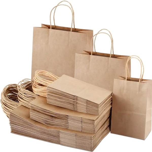 50 X Medium Størrelse Papirpose med Håndtak Brun Farge SOS Takeaway Rundt Håndtak Resirkulerbare Papirbæreposer (50 x Brun (M) 22 x 10 x 24 cm)
