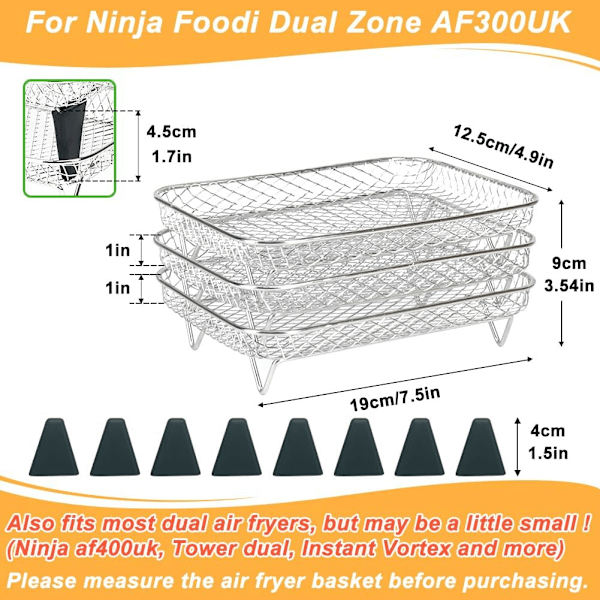 3-kerroksiset, 304 ruostumattomasta teräksestä valmistetut pinottavat pekonitelineet, Air Fryer -lisätarvikkeet Ninja AF300UK/Double Stake XL SL400UK/Instant/EMtronics 2-laatikkoisille friteerauskeittimille