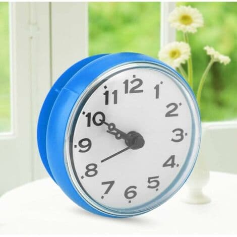 (Blå) Mini Vattentät Väggklocka med Sugkoppar för Badrum, Kök, Vardagsrum, Sovrum
