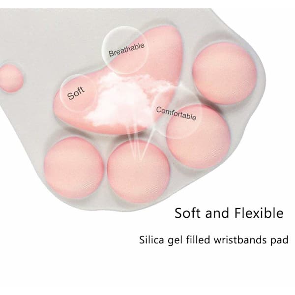 Kat Musemåtte med Håndledsstøtte, Ergonomisk Bærbar Musemåtte (Pink)