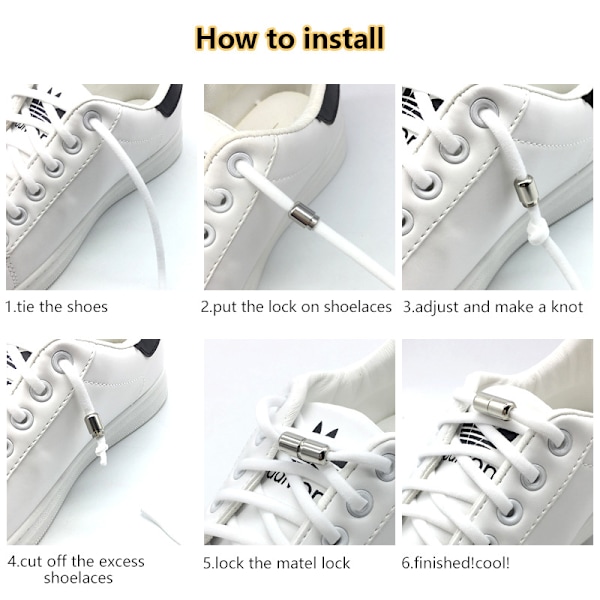 2 par elastiske snørebånd uden bindebånd, sneakers, metal magnetisk snørebåndsspænde, justerbar hurtig udløsning, snørebånd uden bindebånd, uden snørebånd White