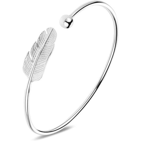 Sølv Fjær Armring Justerbar, Fidget Armring Smykker Gave til Kvinner Jenter Damer Bursdag Valentinsdagsgaver Morsdagsgave