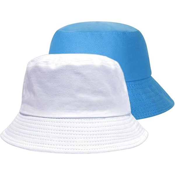 2-pak Sommer Fiskerhatte, Bomulds UV-beskyttelse Bucket Hat, Regnhatte til Kvinder og Mænd
