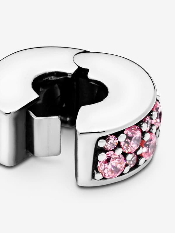 - Pink Pavé Clip Charm - Sterlingsølv