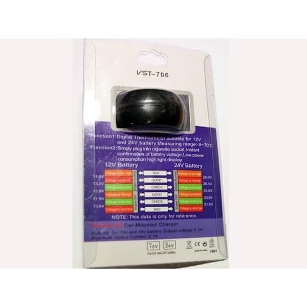 Voltmeter Temp + USB 5v Oplader 4-30v DC Bil Båd Autocamper Campingvogn