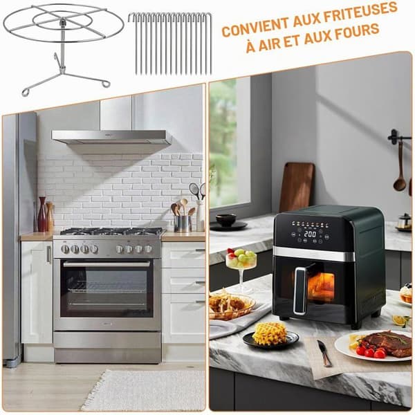 Tilbehør til Airfryer, Grillspydsett i Rustfritt Stål, 24 Spyd + Grill, Kompatibelt Tilbehør til Airfryer-form