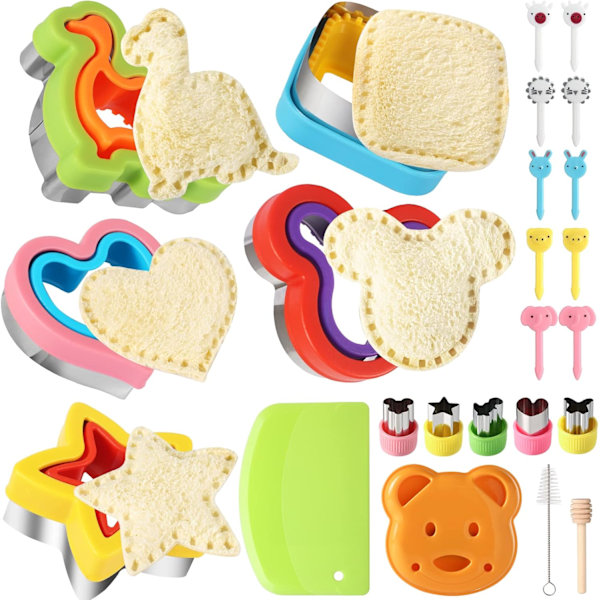 24 stk. Sandwich Cutter og Sealer Sæt Brød Sandwich Cutter Pandekage Maker Hjerte Firkant Dinosaur Stjerneform, osv. (24)