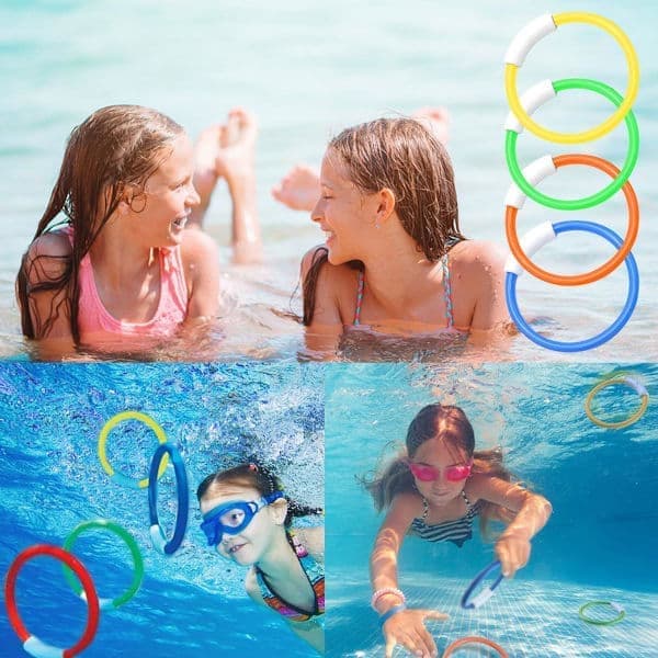 Dykkerringe til børn, dykkerring, dykkerringlegetøj, PVC dykkerringe, poolringlegetøj, 4 stk.