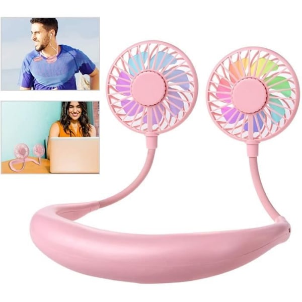 Mini USB-ventilator, genopladelig halsventilator, halsbåndsventilator, dobbelt vindhoved 3 hastigheder til udendørs camping