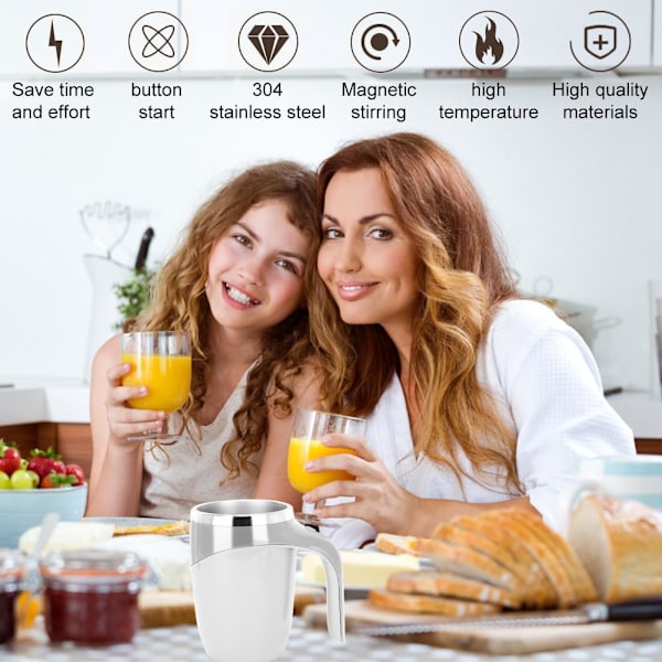 Självrörande mugg, magisk mugg, mjölk, kaffekopp, smart mugg för kaffe. White
