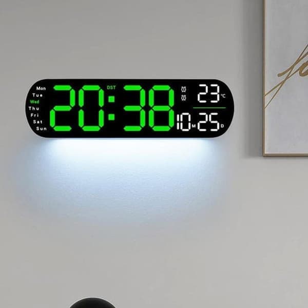 LED digital väggklocka - med temperatur, datum grön green