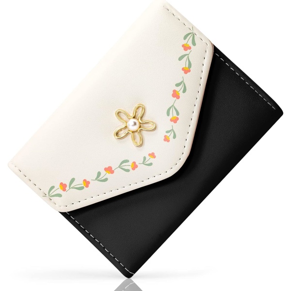 Plånbok för kvinnor, korthållare för plånbok för kvinnor, liten bifold RFID-spärrväska, söt liten läderplånbok för kvinnor, flickor, damer Black