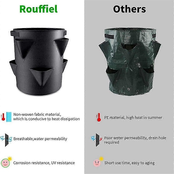 10 Gallons Jordgubbsodlingspåsar, Förtjockade Non-woven Växtodlingspåsar, Inomhus- och Utomhusodlingskrukor