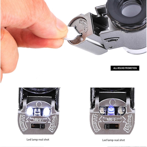 50X Mini Portabel LED UV-lins Smycken Valuta Kontroll Mikroskop Lupp Förstoringsglas JIKAIX