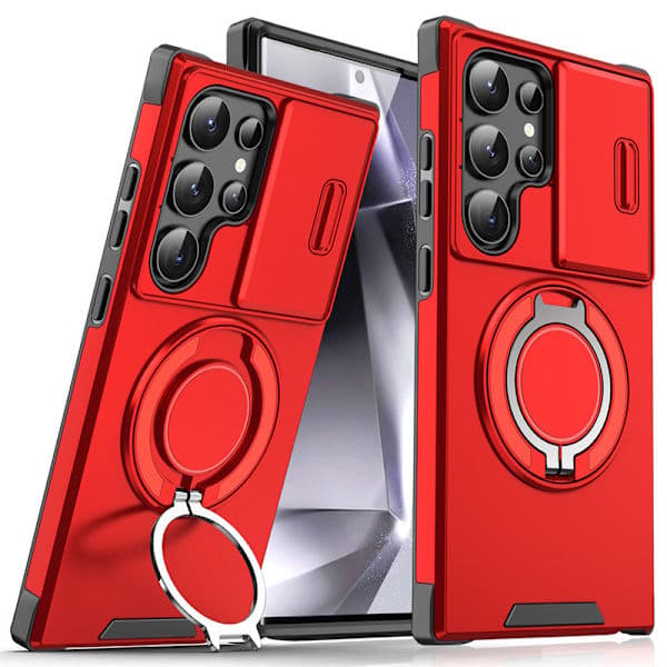 Samsung S24 FE mobildeksel, med stativ (rød S24 FE)