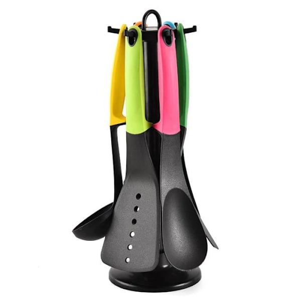 Kjøkkenredskaper i nylon med non-stick – Sett med 6 og roterende bestikkholder
