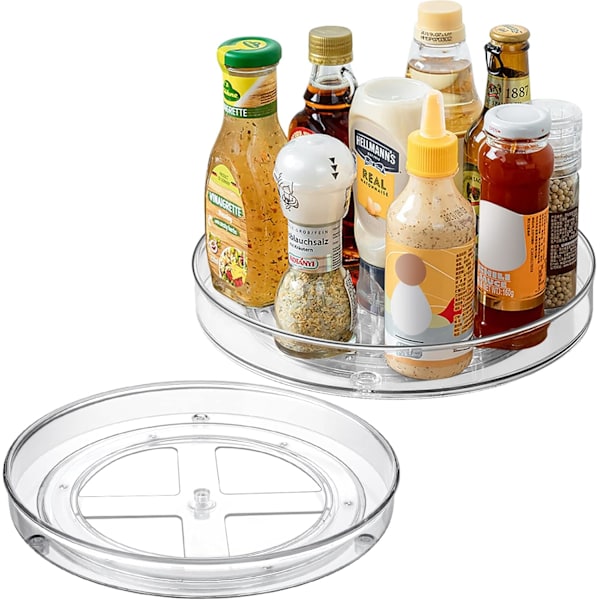 2 kpl Lazy Susan -pyörivä kaappihylly (27+23,5 cm), pyörivä mausteteline jääkaappiin, läpinäkyvä kaapin maustekaruselli