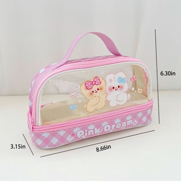 Söt pennfodral kawaii pennfodral vacker stor kapacitet pennfodral skolmaterial Pink bunny
