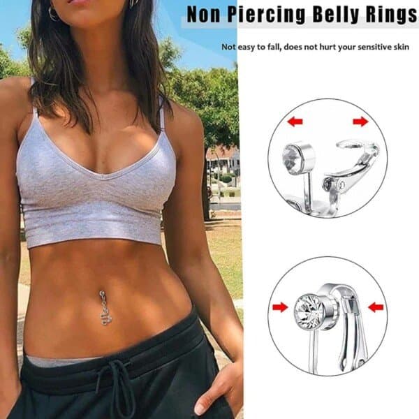 Falsk navlepiercing clip-on navlering uden hul sommerfugl krystal sølv