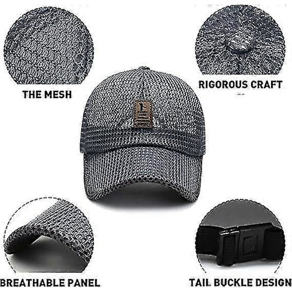 Unisex Åndbar Fuld Mesh Hat, Hurtigtørrende Løbehat, Sommer Mesh Baseball Cap Justerbar Kølende Vandsportshat Dark grey