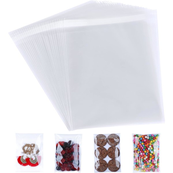Transparenta Cellofanpåsar 100-pack (11*16cm) - Självhäftande Små Transparenta Påsar, Kakpåsar Perfekta för Godis, Presenter, Smycken, A6-A10 Kort 11*16cm