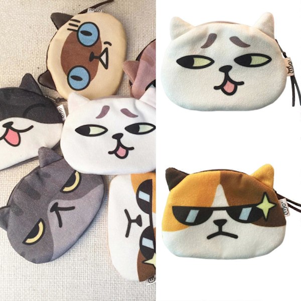 Söt Kattansikte Uttryck Myntbörs Liten Plånbok Dragkedja Hörlurs Pengapåse för Små Saker för Resor och Vardagsbruk two cake cat