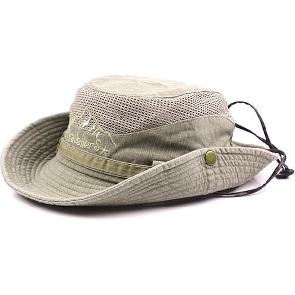 Solhatt i bomull UV-skydd Sommarhattar Strandhatt Safari Boonie Hatt Hopfällbar Fiskehatt med Andningsbart Mesh och Justerbar Hakrem Khaki