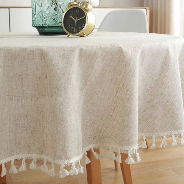 Beige rund duk 150 cm vaskbar lin bomullsduk rynkefri KLB