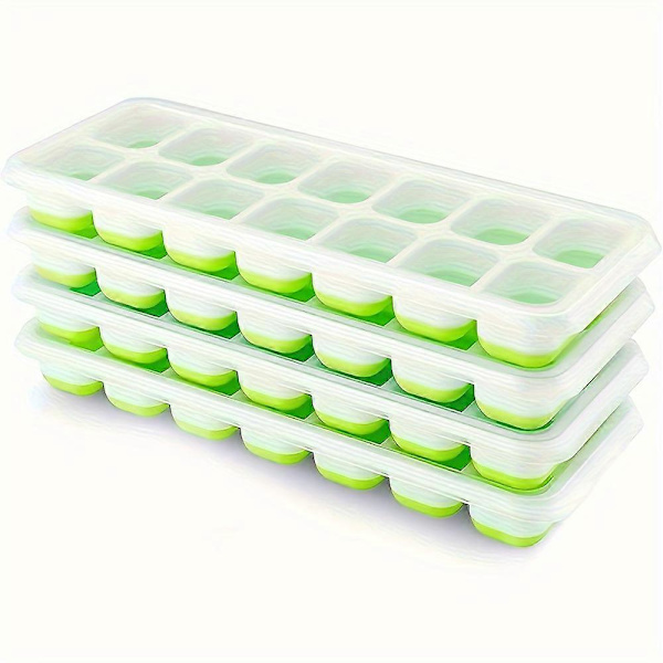 4 st, Iskubbrickor, Silikon med enkel lossning & Flexibla 14-iskubsbrickor med spillresistent avtagbart lock, LFGB-certifierade och BPA-fria, för cocktail Green 4pcs