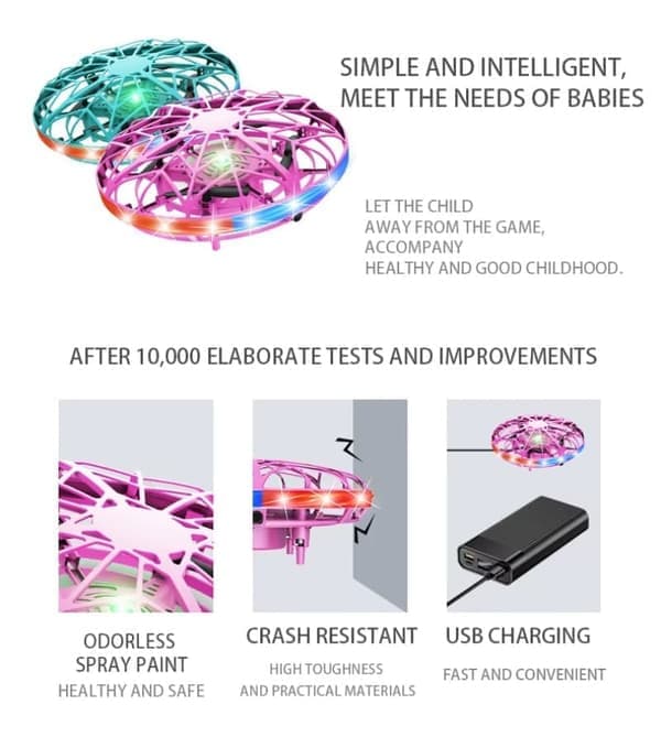 LED Mini Drone Håndstyret – Flyvende Boldlegetøj til Børn og Voksne Pink Pink