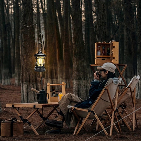 Portabel Retro Campinglampa Uppladdningsbar Lägereld Med Krok För Vandring, Fiske Red