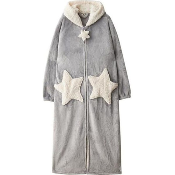 Morgenkåpe for kvinner - Grå - Hette Splice Tykk Korallfleece XL