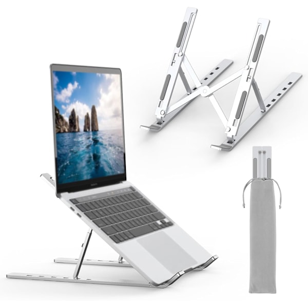 Laptopstativ for skrivebord, justerbar laptophever, bærbar laptopstativ med 6 vinkeljusteringer for 10-17,3 tommers bærbare datamaskiner, nettbrett