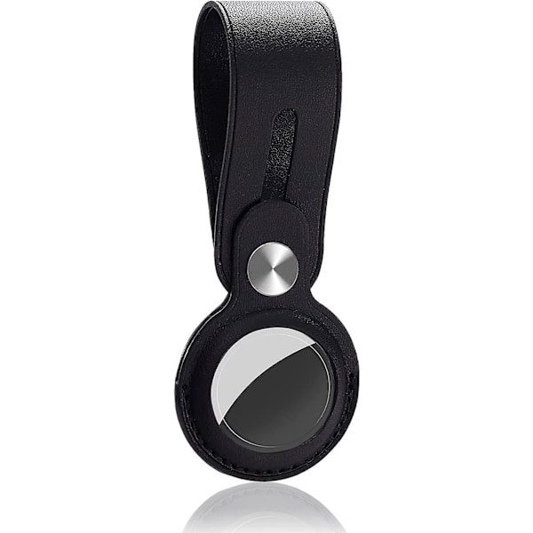 Læretui for Airtag Loop - Beskyttende Airtags-etui med sammenleggbar lærreim, vanntett, ripebestandig gave-nøkkelring kompatibel med Airtag 2021 (svart)