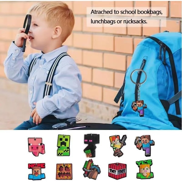 10-pack Minecraft Nyckelringar, Kalaspåsefyllning, Nyckelring, Söt, Minecraft Nyckelring, Kalasfavörer, Skolpriser för Pojkar Flickor Barn