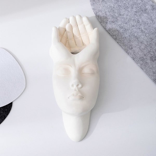 100% ny, Figur Blomsterpotte Resin Plantekasse Nordisk Hvid Abstrakt Kunst Vægdekoration Karakter Ansigt Vase style 2