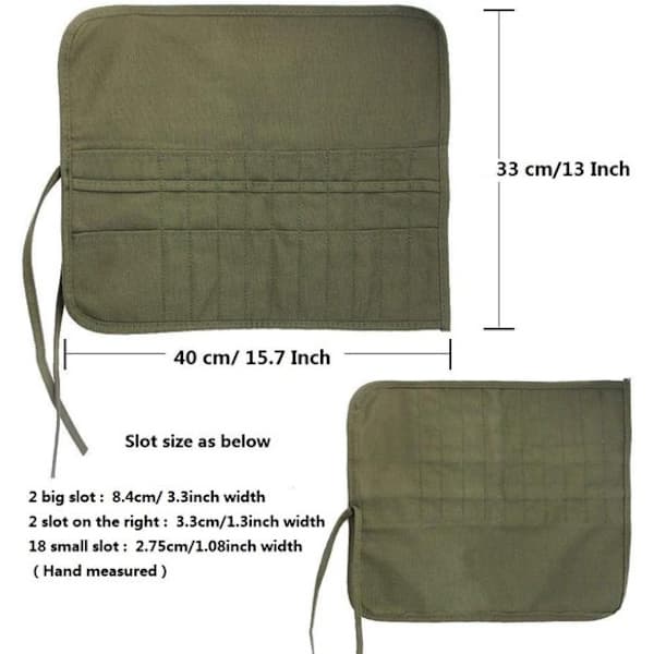 Pencil Case - 22 Holes - Storage Bag for Brushes - Rollable Storage Bag - Does Not Include Brushes - Army Green