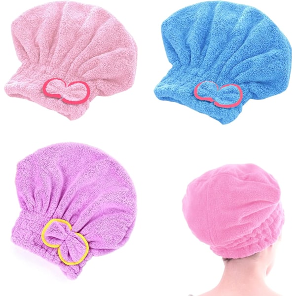 3 KPL Nopeasti Kuivuva Hiuspyyhe, Hiuspyyhe Kääre, Mikrokuitupyyhe Erittäin Imukykyinen Anti-Frizz Kuiva Hiushattu Naisille ja Tytöille Hiuskuivaukseen
