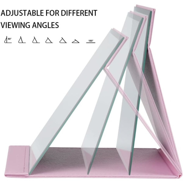 Fällbar PU-läder bordsmakeup spegel bärbar med stativ bärbar resespegel rosa 25*17,2 cm