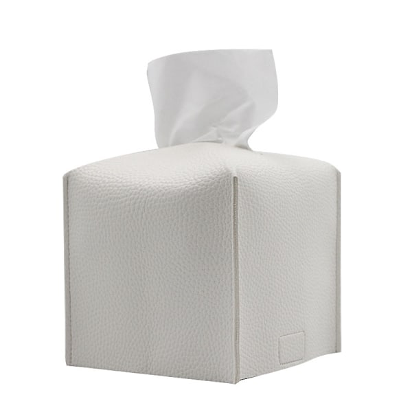 Servietboks Cover, Firkantet PU Læder Servietholder, Firkantet Servietdispenser til Hjemmet, Hotel, Kontor, Toiletbord og Restaurant - 1 stk Hvid White