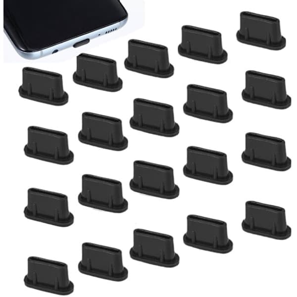 20 Type-C silikonstøvhetter - Støvtette plugger - USB-C grensesnittbeskyttelse